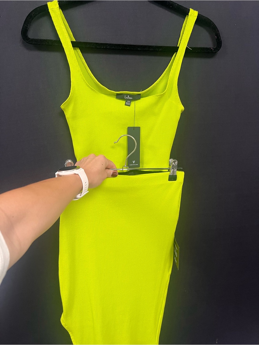 Lulu's Neon Lime Ribbed 2 Piece Tank and Skirt Set - Lime Green